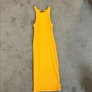Zara Bright Yellow Ribbed Midi Dress